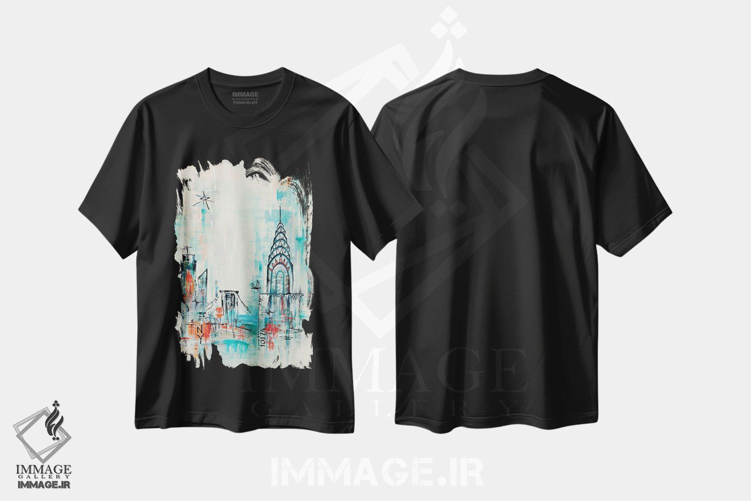 تیشرت طرح دار نقاشی انتزاعی شهر نیویورک، دکور معاصر اثر آنجلا بیسون | immage.ir