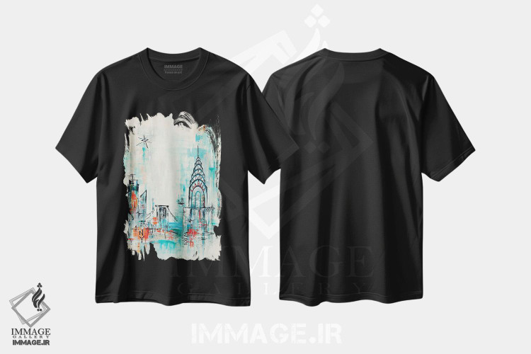 تیشرت طرح دار نقاشی انتزاعی شهر نیویورک، دکور معاصر اثر آنجلا بیسون | immage.ir