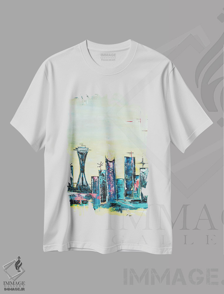تیشرت طرح دار سیاتل آپ تاون، دکور معاصر اثر آنجلا بیسون | فروشگاه ایماژ