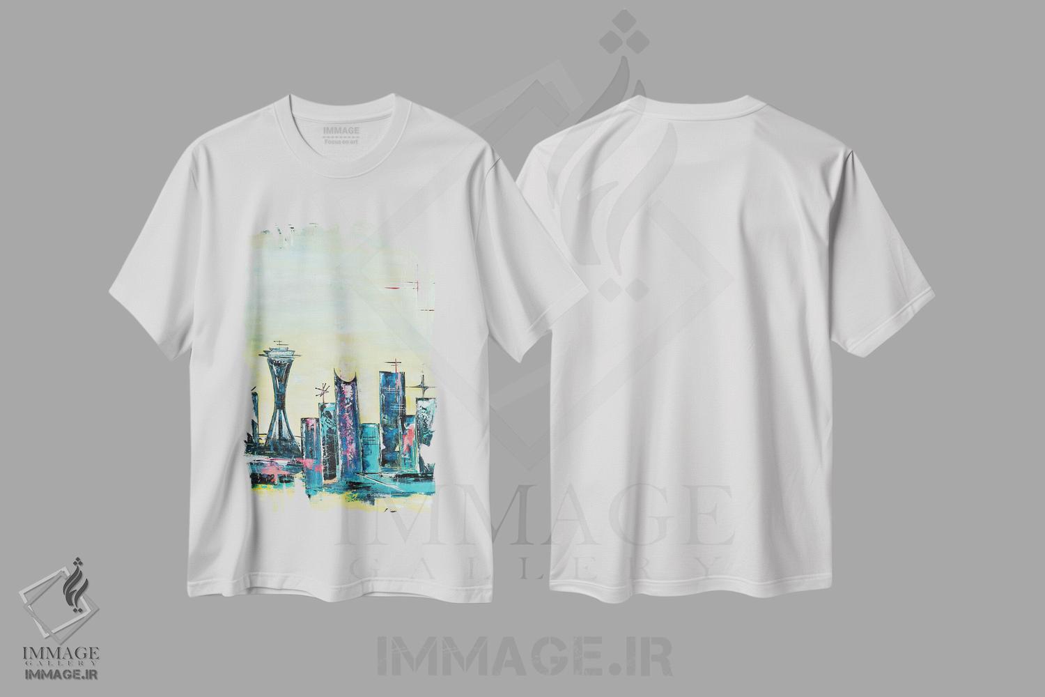 تیشرت طرح دار سیاتل آپ تاون، دکور معاصر اثر آنجلا بیسون | فروشگاه ایماژ