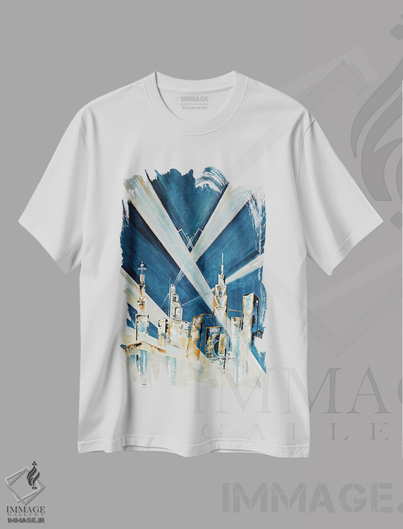تیشرت طرح دار کلانشهر دکو هنری، آرت دکو اثر آنجلا بیسون | فروشگاه ایماژ
