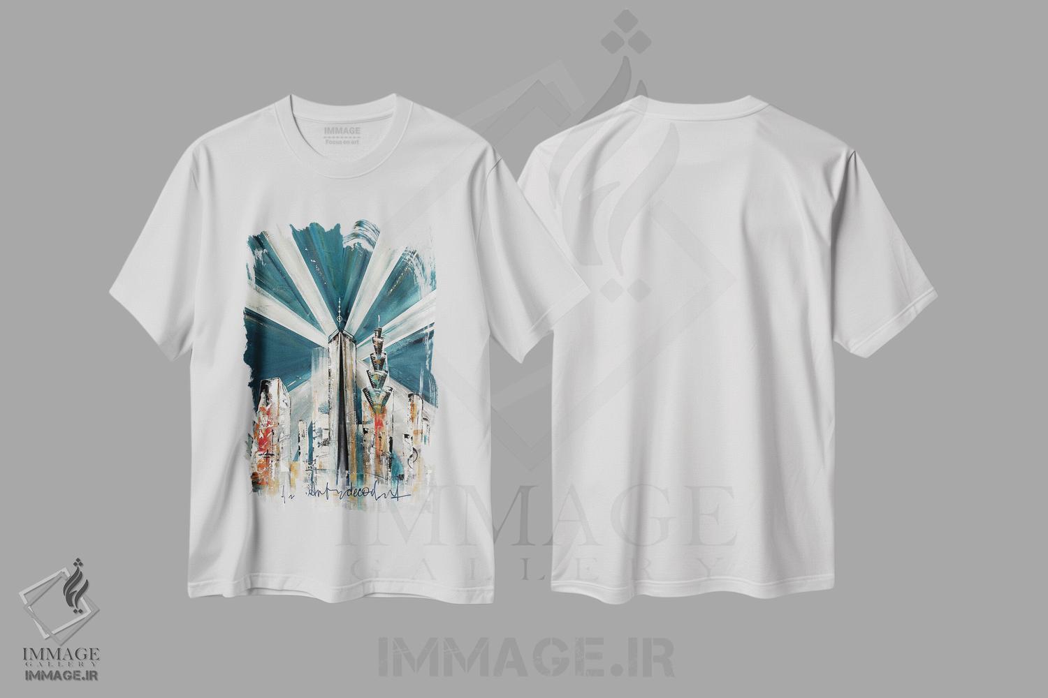 تیشرت طرح دار کلانشهر دکو هنری X، آرت دکو اثر آنجلا بیسون | immage.ir