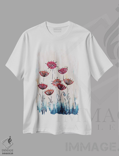 تیشرت طرح دار سرزمین شقایق قرمز میانه قرن، دکور معاصر اثر آنجلا بیسون | فروشگاه ایماژ