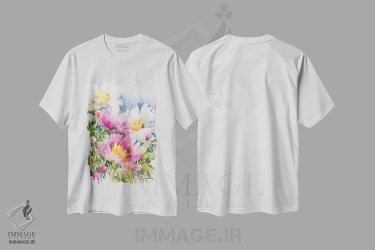 تیشرت طرح دار اجرای گل صدتومانی، مدیوم اثر آنلاین بوکنکمپ | immage.ir