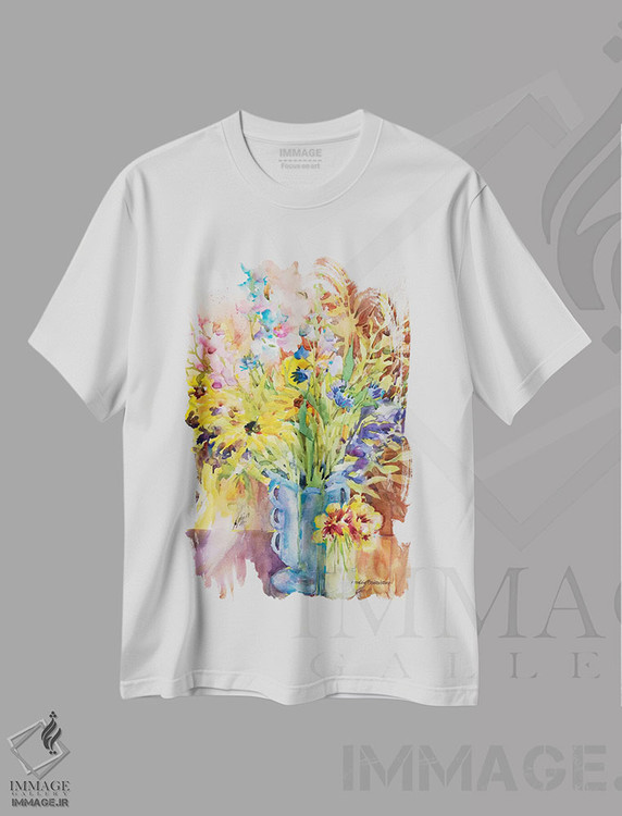 تیشرت طرح دار گلدان آبی، تزئینی اثر آنلاین بوکنکمپ | immage.ir