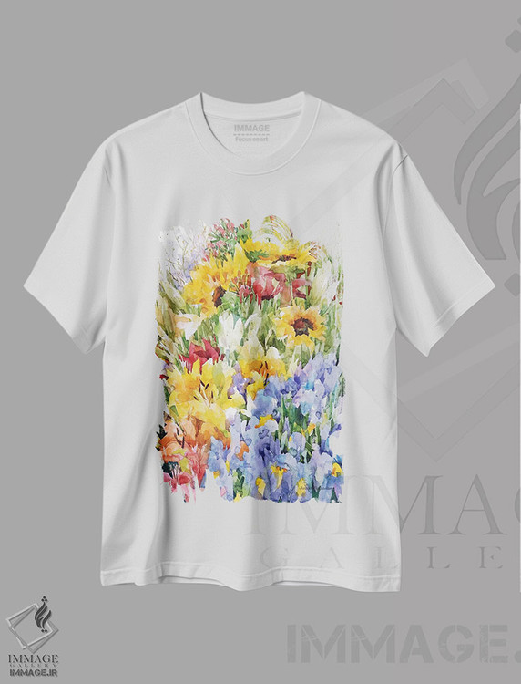 تیشرت طرح دار قدرت گل، مدیوم اثر آنلاین بوکنکمپ | immage.ir