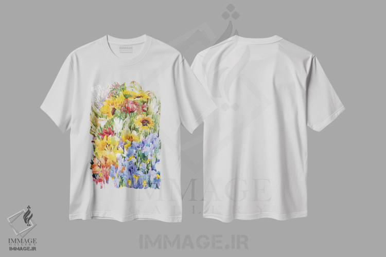 تیشرت طرح دار قدرت گل، مدیوم اثر آنلاین بوکنکمپ | immage.ir