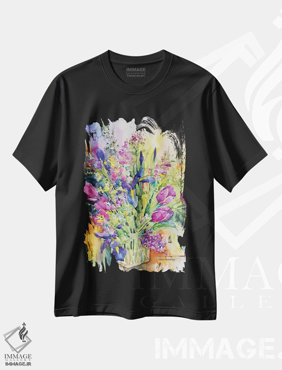 تیشرت طرح دار زنبق آبی و همچنین لاله ها، مدیوم اثر آنلاین بوکنکمپ | فروشگاه ایماژ