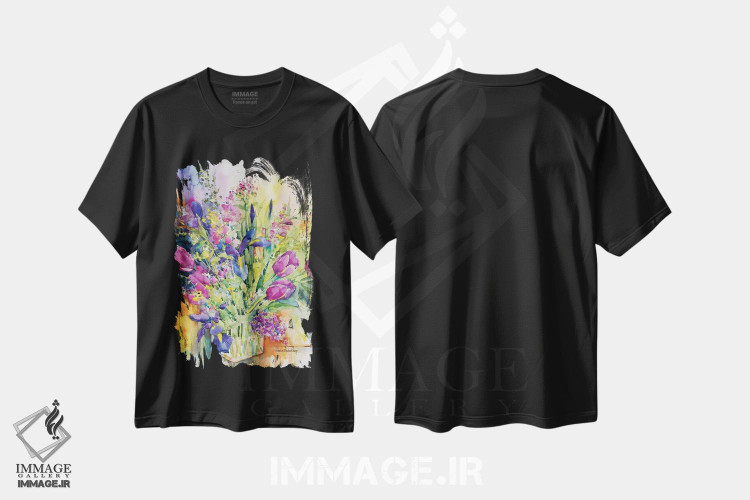 تیشرت طرح دار زنبق آبی و همچنین لاله ها، مدیوم اثر آنلاین بوکنکمپ | فروشگاه ایماژ