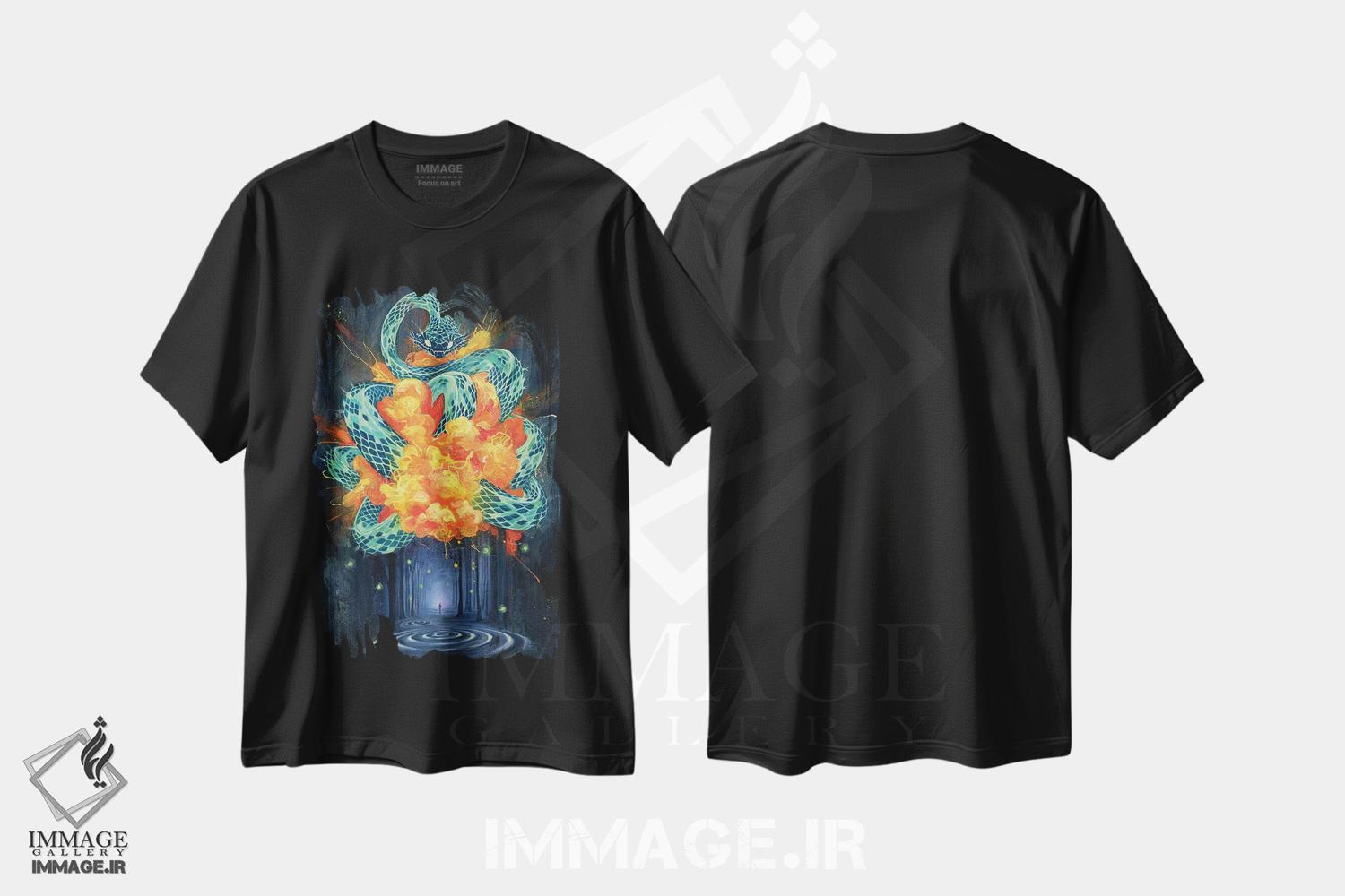 تیشرت طرح دار مار سردهنده اثر آرت برادران اسوارتز | فروشگاه ایماژ