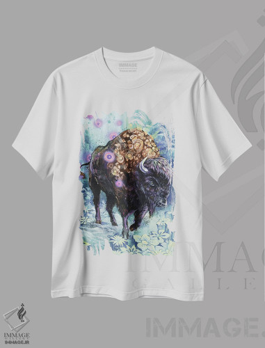تیشرت طرح دار شکوفهٔ گاومیش، هنر فاخر معاصر اثر آرت برادران اسوارتز | فروشگاه ایماژ