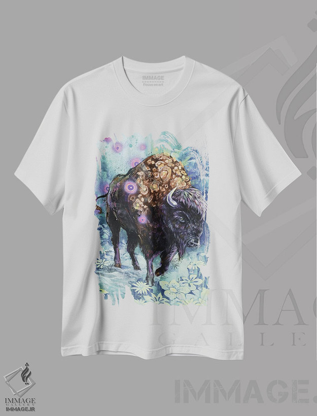 تیشرت طرح دار شکوفهٔ گاومیش، هنر فاخر معاصر اثر آرت برادران اسوارتز | فروشگاه ایماژ
