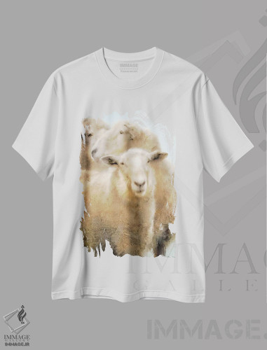 تیشرت طرح دار پرتره سه گوسفند، دکور روستایی اثر بلوبرد بارن | فروشگاه ایماژ