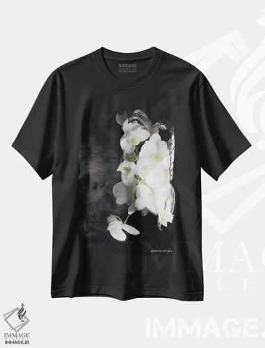 تیشرت طرح دار ارکیده های سفید مدرن، تزئینی اثر بلوبرد بارن | فروشگاه ایماژ