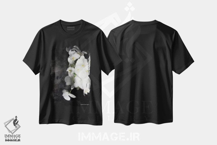 تیشرت طرح دار ارکیده های سفید مدرن، تزئینی اثر بلوبرد بارن | فروشگاه ایماژ