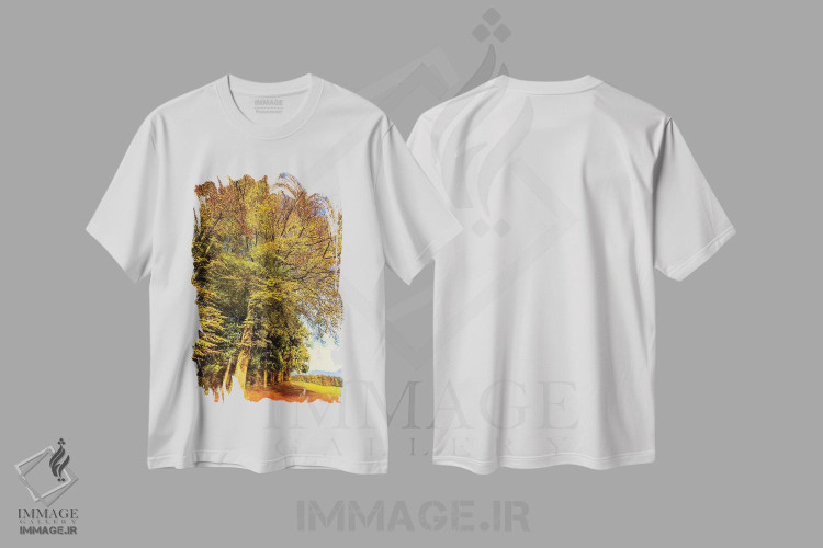 تیشرت طرح دار منظرهٔ پاییزی، مدیوم اثر بلی | immage.ir