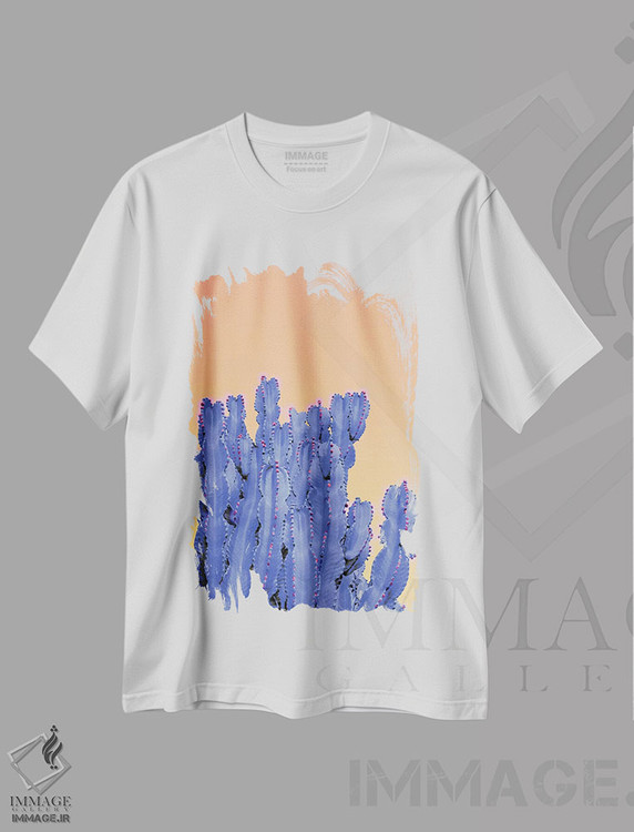 تیشرت طرح دار کاکتوس آبی، دکور بوهمی اثر بلی | فروشگاه ایماژ