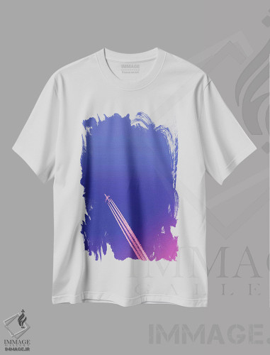 تیشرت طرح دار آسمان آبی تیره و هواپیما، تزئینی اثر بلی | فروشگاه ایماژ