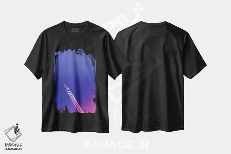 تیشرت طرح دار آسمان آبی تیره و هواپیما، تزئینی اثر بلی | immage.ir