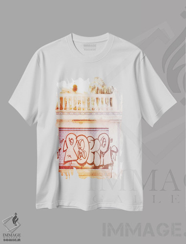 تیشرت طرح دار نخل های غروب گرافیتی، عکاسی دو نوردهی اثر بلی | فروشگاه ایماژ