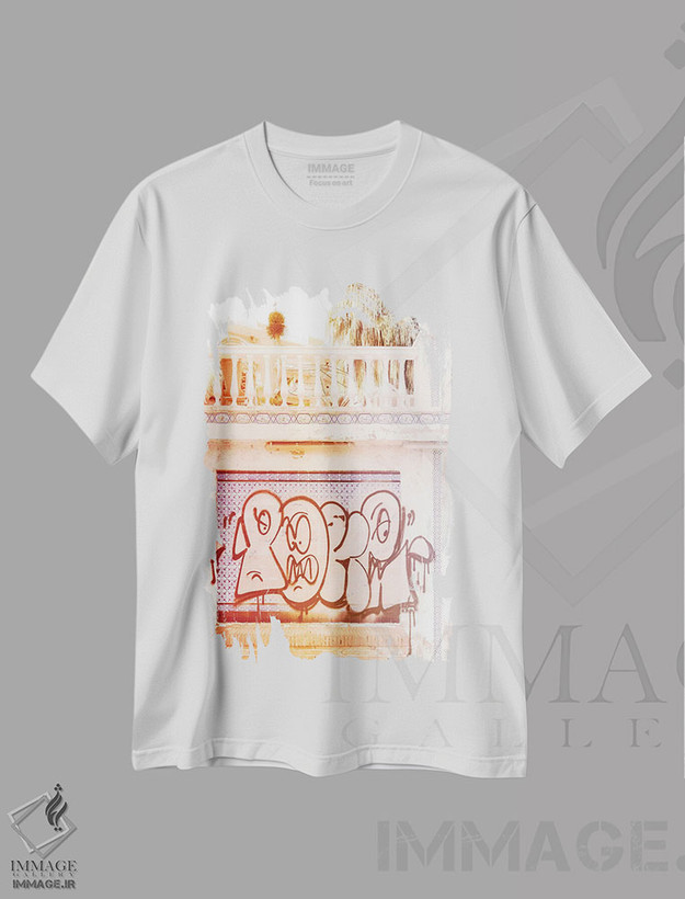 تیشرت طرح دار نخل های غروب گرافیتی، عکاسی دو نوردهی اثر بلی | فروشگاه ایماژ