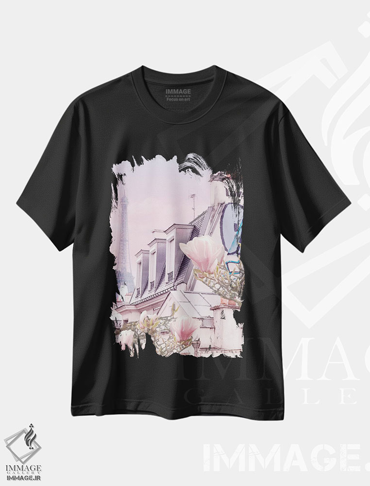 تیشرت طرح دار پاریس با برج ایفل و مگنولیاهایش، مدیوم اثر بلی | immage.ir