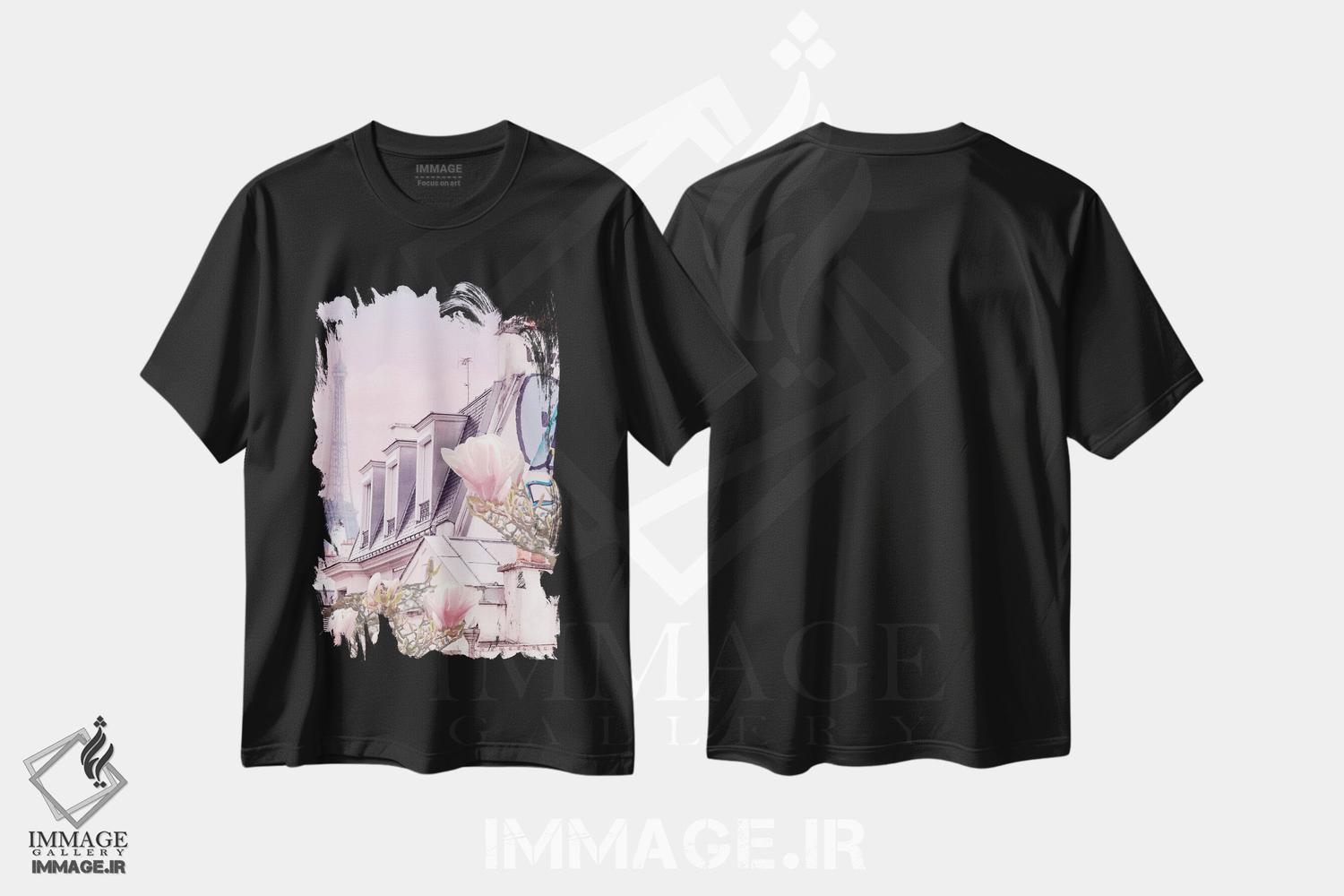 تیشرت طرح دار پاریس با برج ایفل و مگنولیاهایش، مدیوم اثر بلی | immage.ir