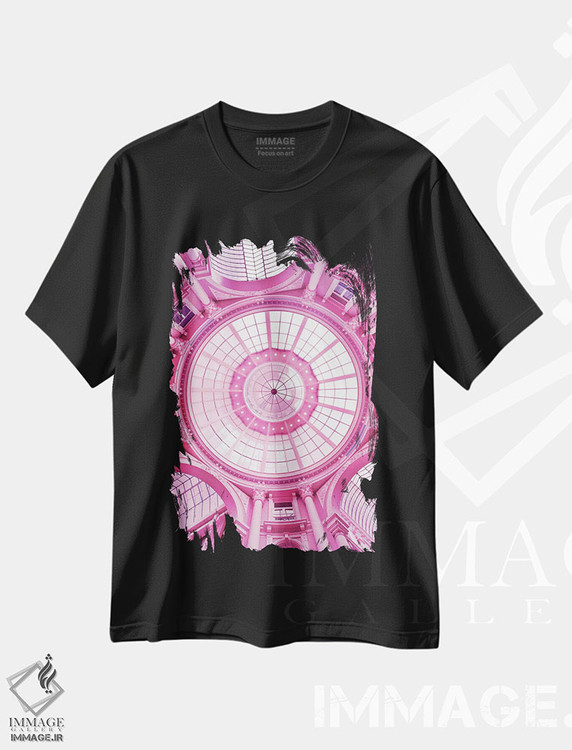 تیشرت طرح دار بنای معماری صورتی، باربیکور اثر بلی | فروشگاه ایماژ