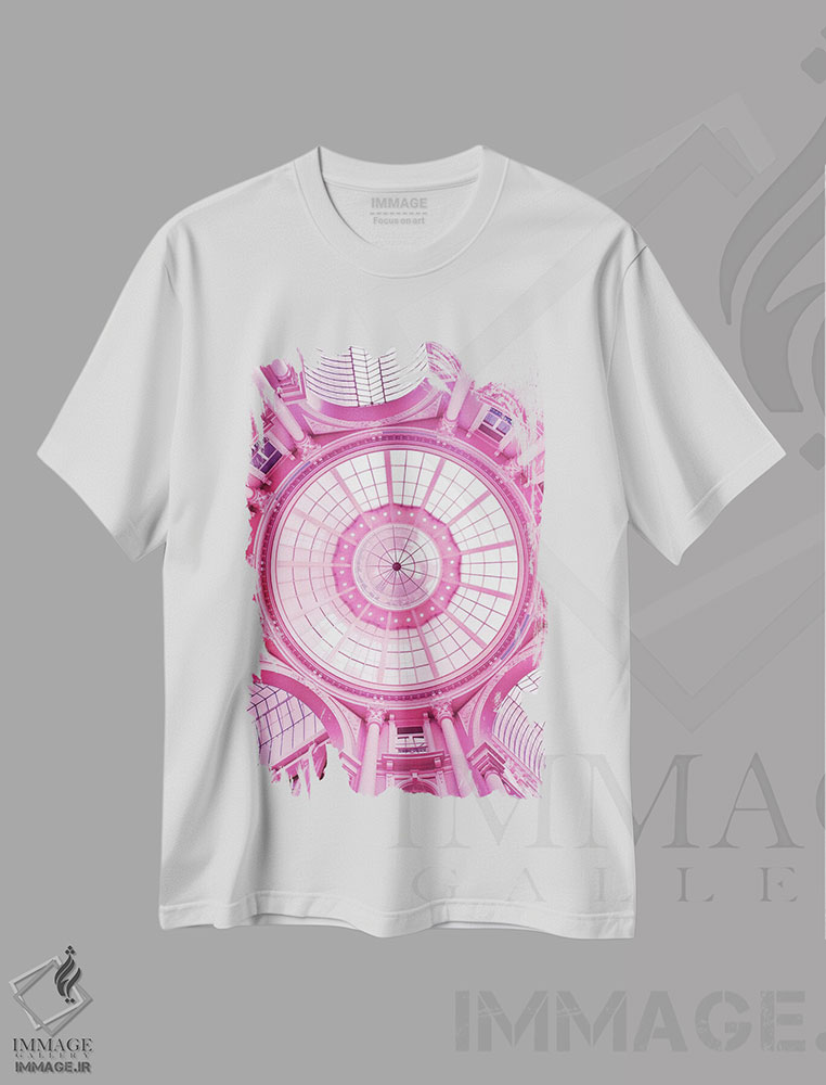 تیشرت طرح دار بنای معماری صورتی، باربیکور اثر بلی | immage.ir