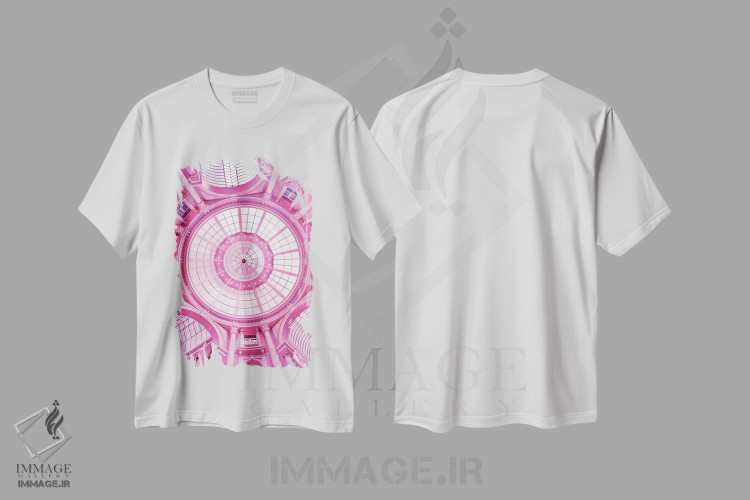 تیشرت طرح دار بنای معماری صورتی، باربیکور اثر بلی | immage.ir