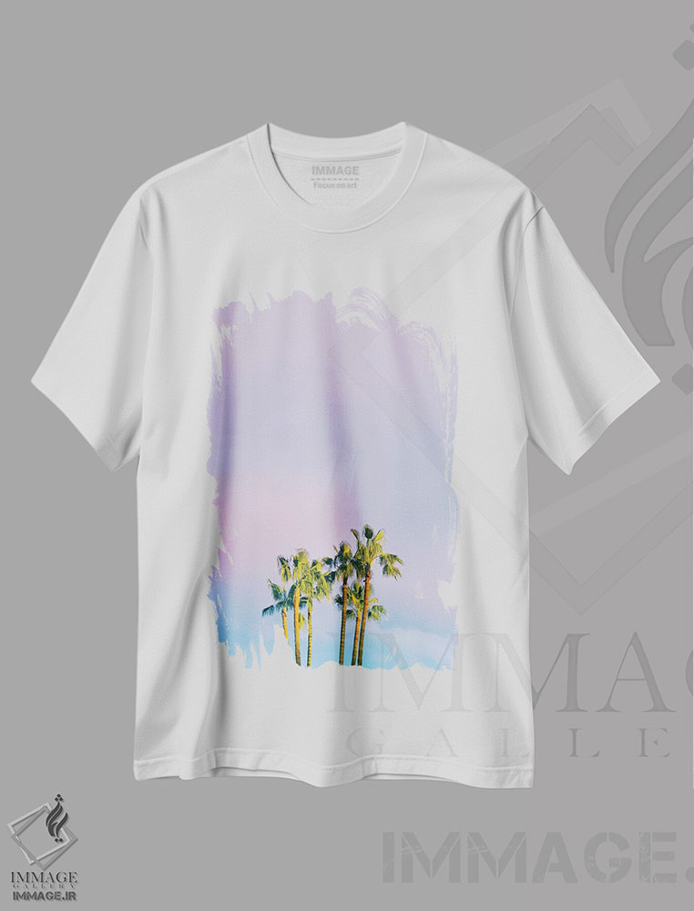 تیشرت طرح دار رویای تابستانی با نخل ها، دکور بوهمی اثر بلی | فروشگاه ایماژ