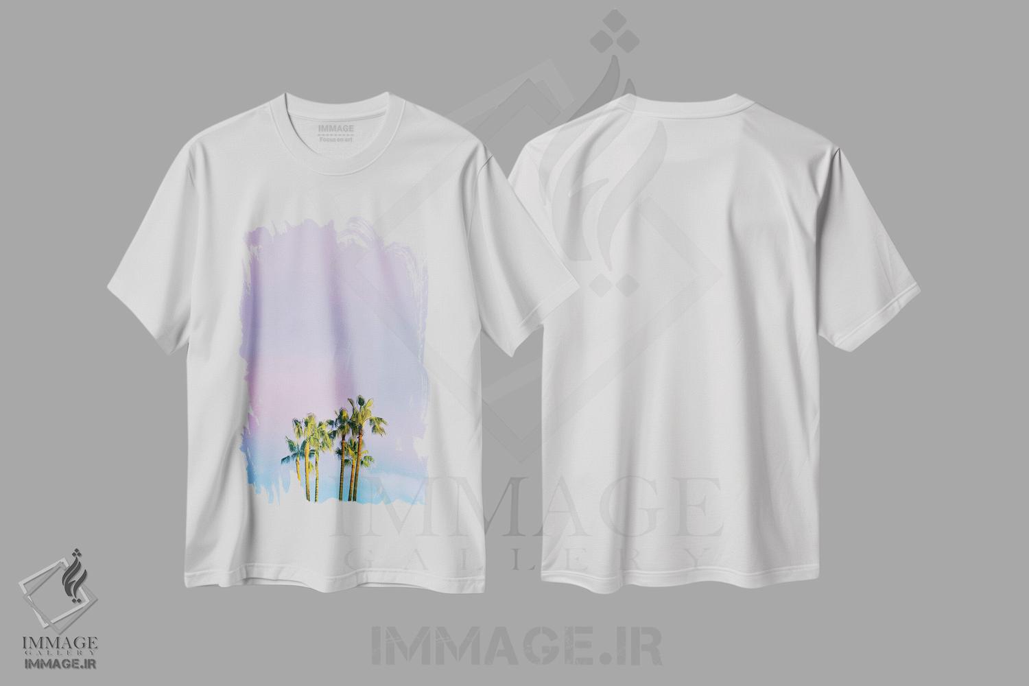 تیشرت طرح دار رویای تابستانی با نخل ها، دکور بوهمی اثر بلی | فروشگاه ایماژ