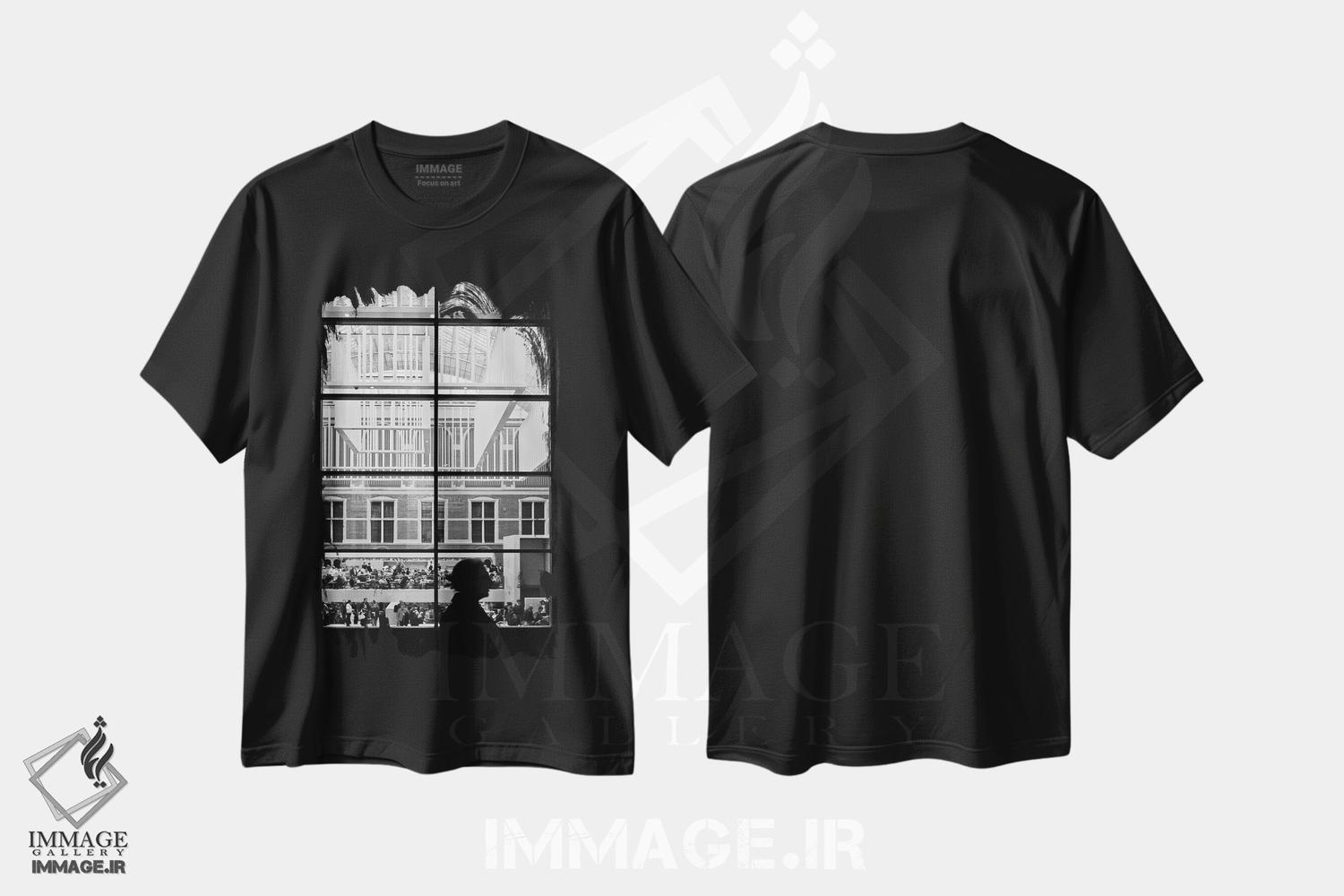 تیشرت طرح دار پنجرهٔ آمستردام، عکاسی سیاه و سفید اثر بلی | فروشگاه ایماژ