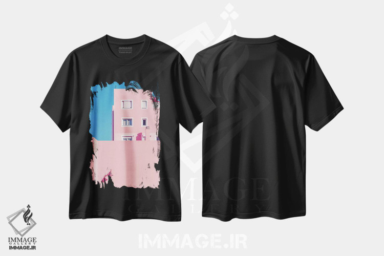 تیشرت طرح دار خانهٔ آفتابی و آسمان آبی، مدیوم اثر بلی | فروشگاه ایماژ
