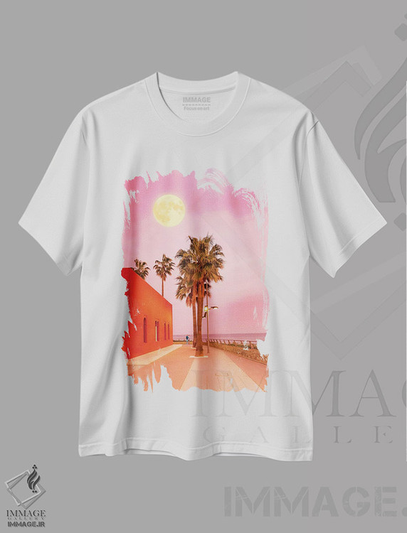تیشرت طرح دار ابرماه هنگام غروب، تزئینی اثر بلی | فروشگاه ایماژ