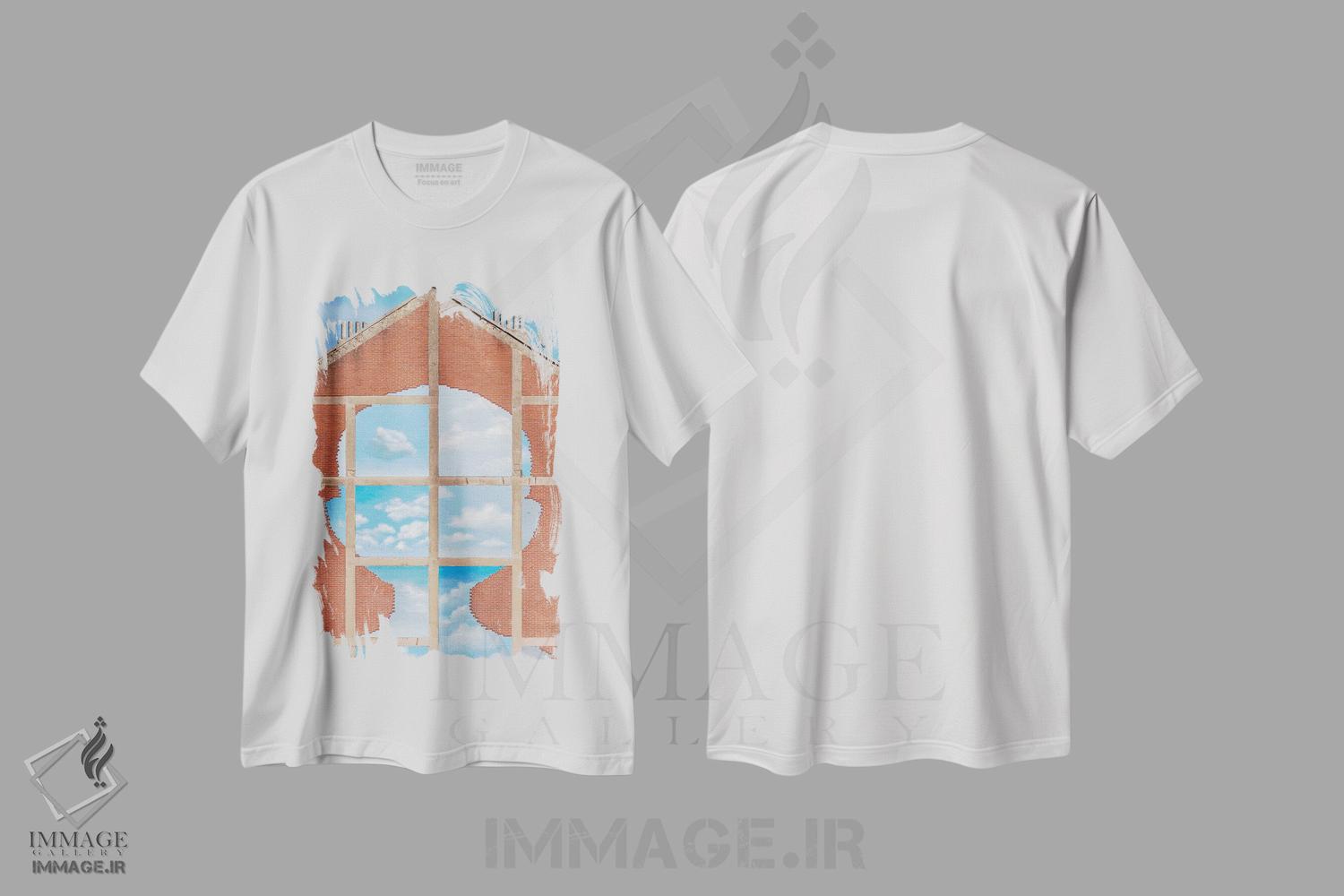 تیشرت طرح دار آسمان آبی سورئال و ابرها، آبستره اثر بلی | immage.ir