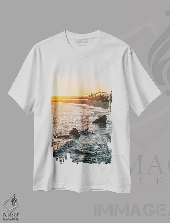 تیشرت طرح دار غروب نقطهٔ الهام بخش I، دکور ساحلی اثر جان بیلوس | فروشگاه ایماژ