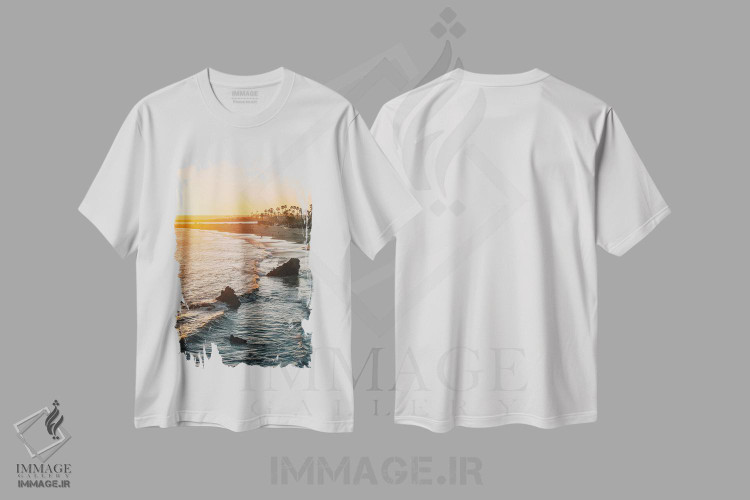 تیشرت طرح دار غروب نقطهٔ الهام بخش I، دکور ساحلی اثر جان بیلوس | فروشگاه ایماژ