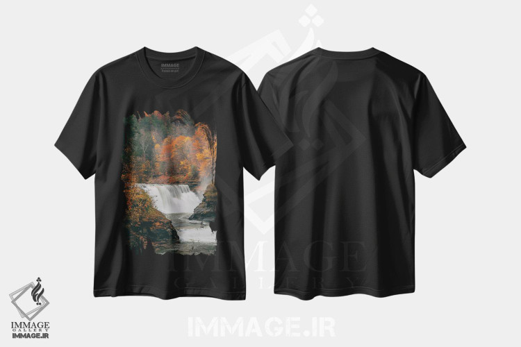 تیشرت طرح دار Letchworth,آبشار پایینی، پارک لتچ ورث، مدیوم اثر جان بیلوس | فروشگاه ایماژ