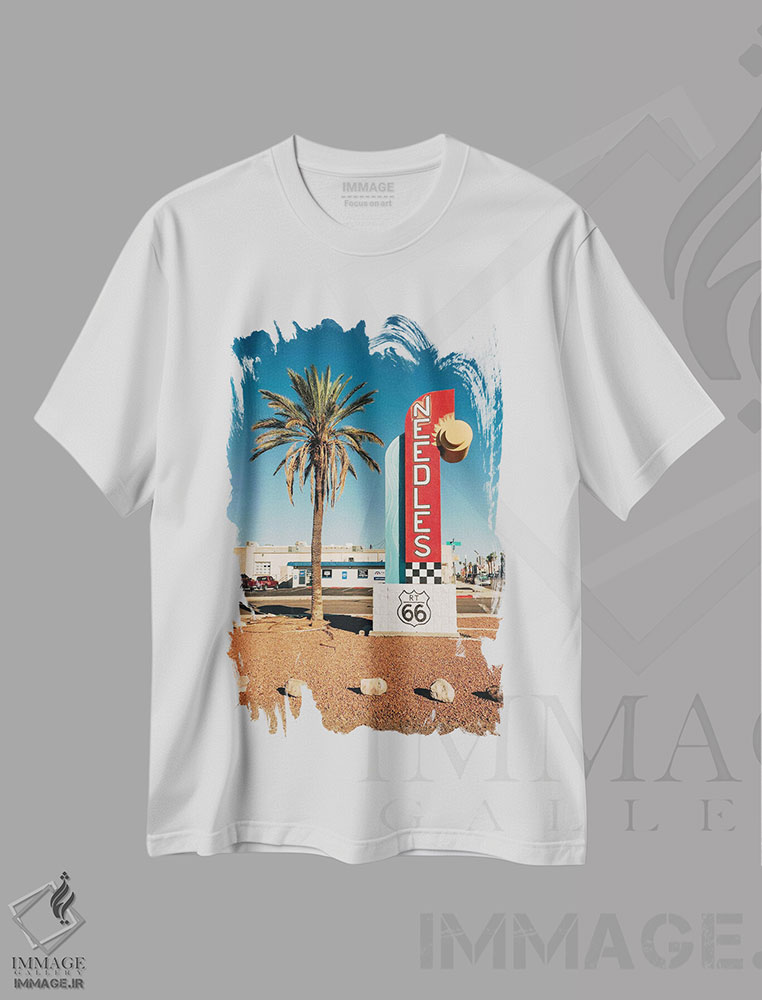 تیشرت طرح دار Route 66,نیدلز، جاده ۶۶، مدیوم اثر جان بیلوس | فروشگاه ایماژ