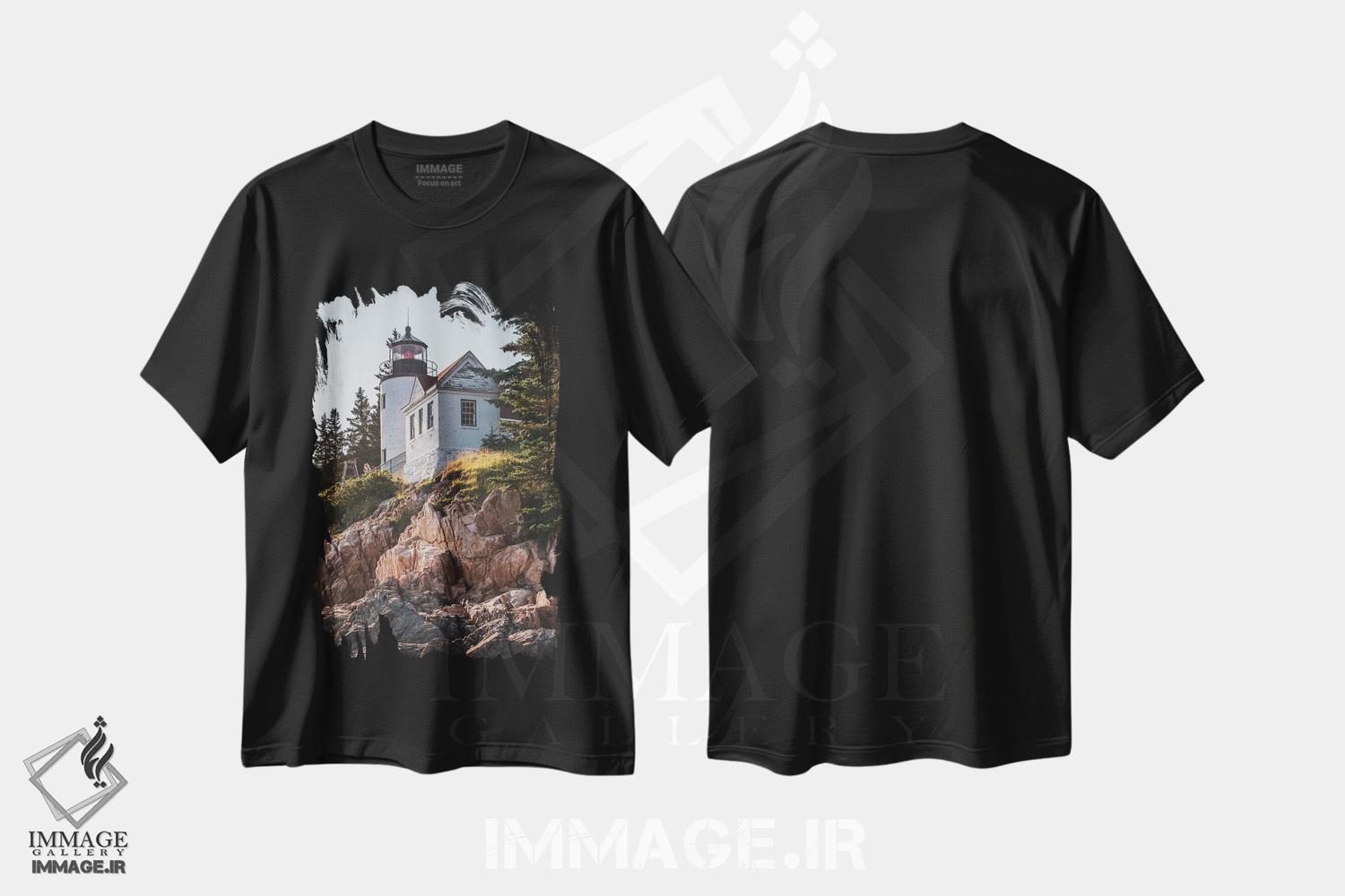 تیشرت طرح دار فانوس دریایی بندر بس III، تزئینی اثر جان بیلوس | فروشگاه ایماژ
