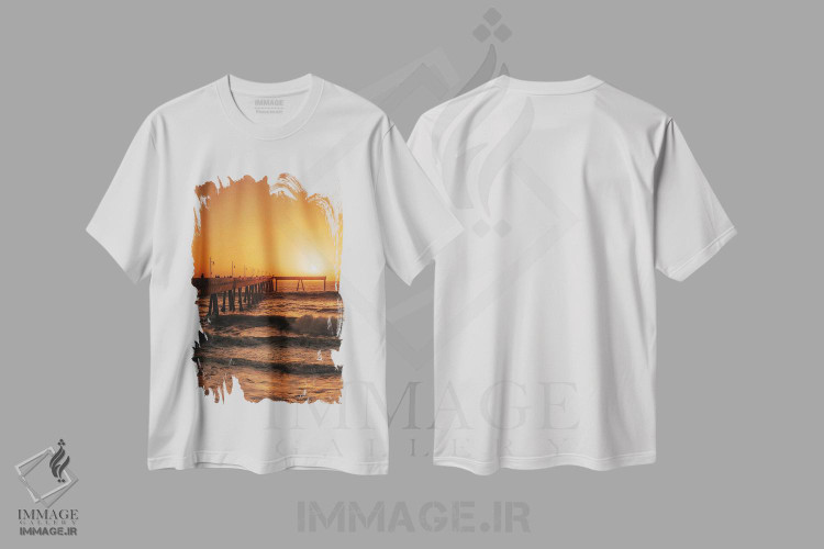 تیشرت طرح دار غروب اسکله پاسیفیکا، دکور ساحلی اثر جان بیلوس | فروشگاه ایماژ