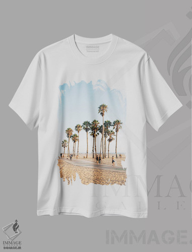 تیشرت طرح دار Santa Monica II,نخل ها، سانتا مونیکا II، دکور ساحلی اثر جان بیلوس | فروشگاه ایماژ
