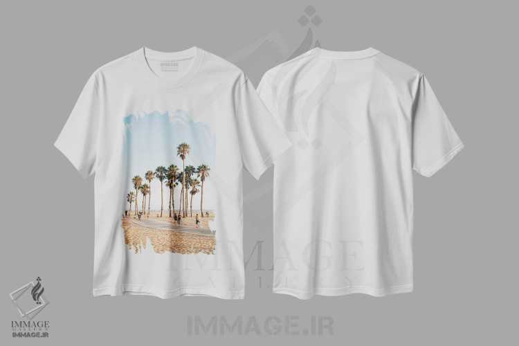 تیشرت طرح دار Santa Monica II,نخل ها، سانتا مونیکا II، دکور ساحلی اثر جان بیلوس | فروشگاه ایماژ