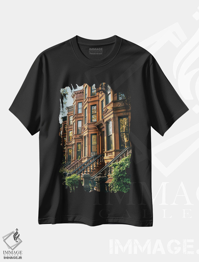 تیشرت طرح دار خانه های سنگ قهوه ای پارک اسلوپ، مدیوم اثر جان بیلوس | فروشگاه ایماژ