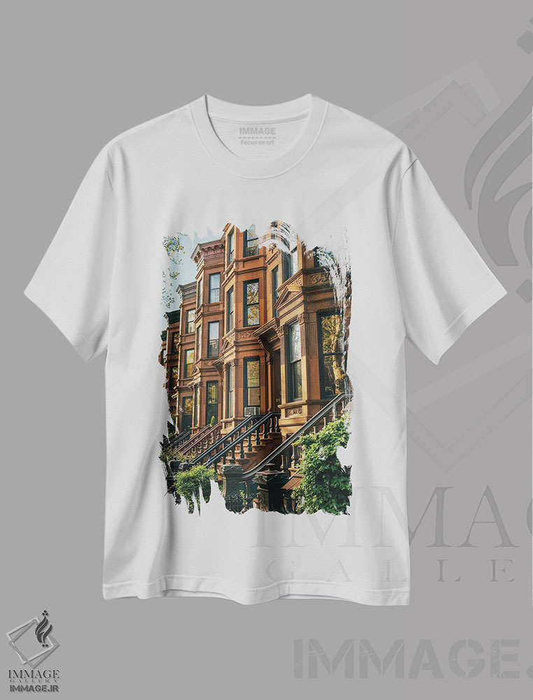 تیشرت طرح دار خانه های سنگ قهوه ای پارک اسلوپ، مدیوم اثر جان بیلوس | immage.ir