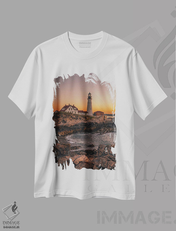 تیشرت طرح دار فانوس دریایی پورتلند هد، تزئینی اثر جان بیلوس | فروشگاه ایماژ