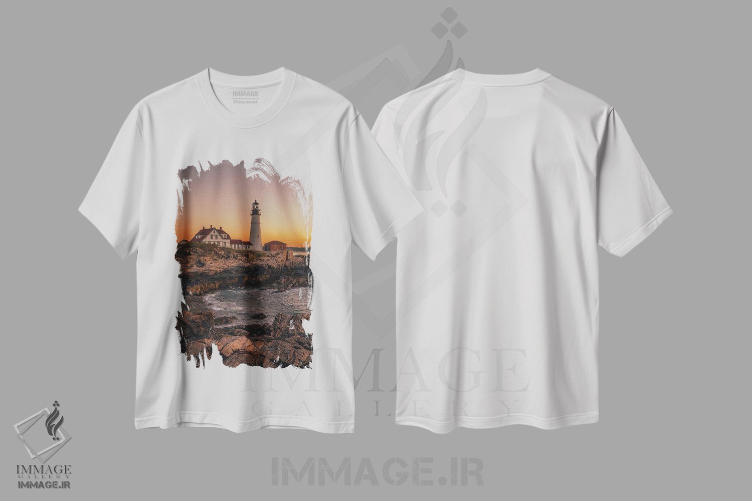 تیشرت طرح دار فانوس دریایی پورتلند هد، تزئینی اثر جان بیلوس | فروشگاه ایماژ
