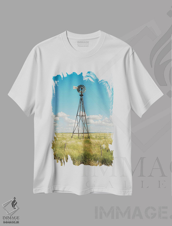تیشرت طرح دار Route 66,آسیاب بادی، جاده ۶۶، دکور روستایی اثر جان بیلوس | فروشگاه ایماژ