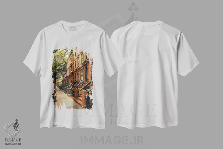 تیشرت طرح دار خانه های آجری کوبل هیل I، مدیوم اثر جان بیلوس | فروشگاه ایماژ